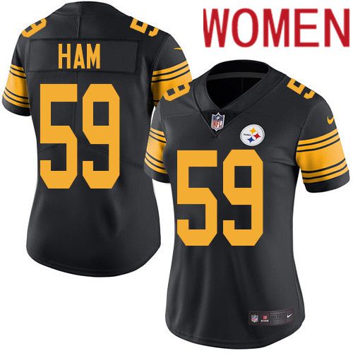 Women Pittsburgh Steelers #59 Jack Ham Nike Black Vapor Limited Rush NFL Jersey
